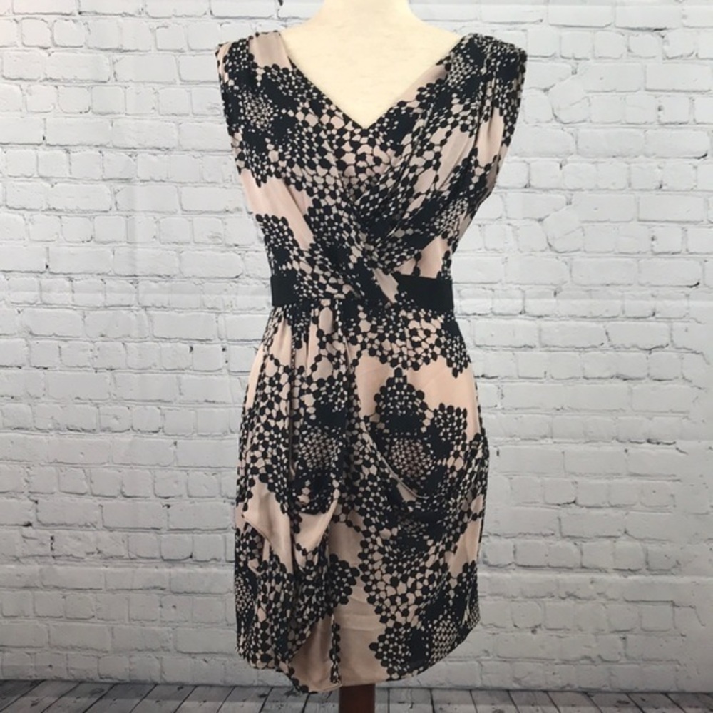 TIBI New York Silk Pink Black Draped Dress sz 4